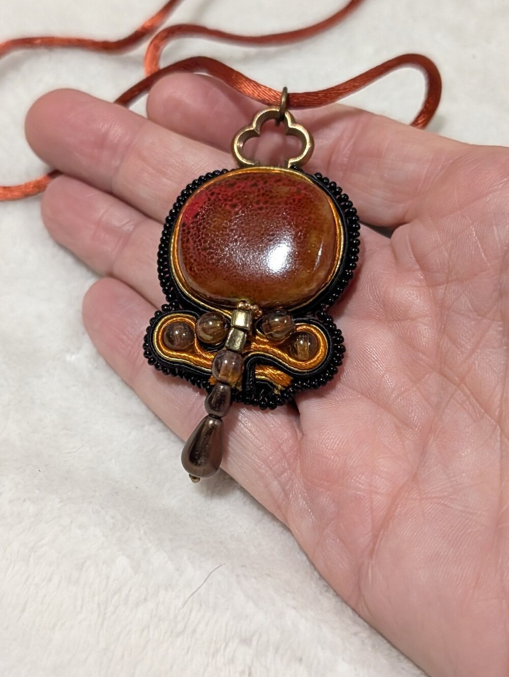 Handmade Orange and Brown Pendant Necklace